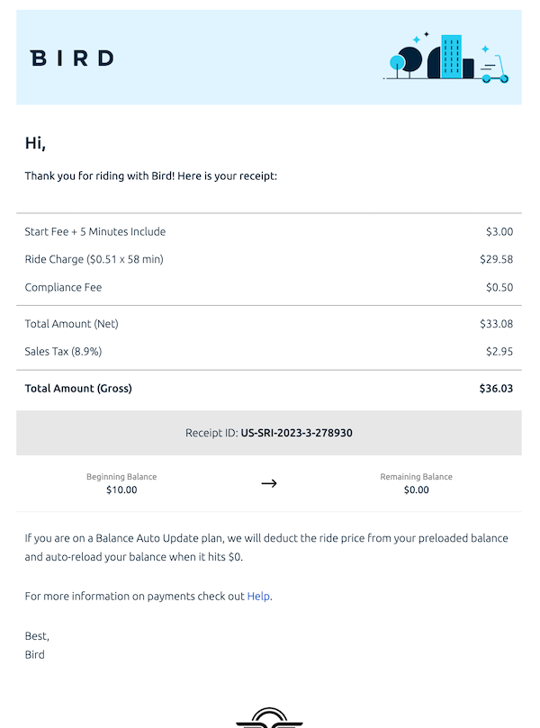 Bird email screenshot